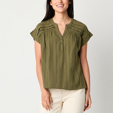 Frye And Co. Womens Split Crew Neck Short Sleeve Blouse, Xx-large, Green