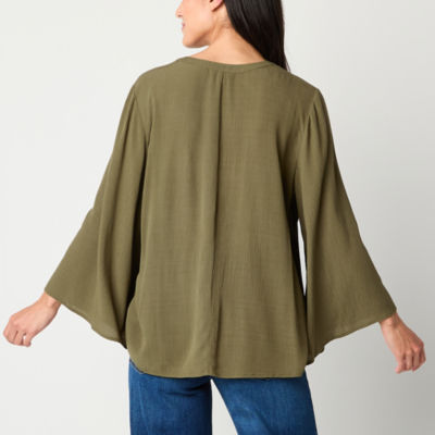 Frye and Co. Womens Split Tie Neck 3/4 Sleeve Blouse