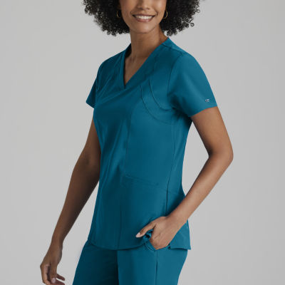 Barco One 5105 Racer 4-Pocket Womens Plus Tall V Neck Short Sleeve Tag Free Stretch Fabric Moisture Wicking Scrub Top