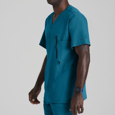 Barco One 0115 Amplify 5-Pocket Mens V Neck Tag Free Stretch Fabric Moisture Wicking Short Sleeve Scrub Top