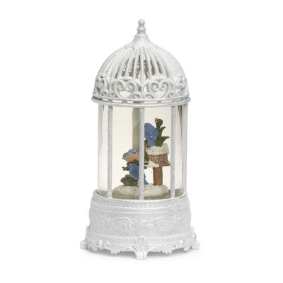 Roman 10in Led Swirl Bluebird Cage Christmas Tabletop Decor