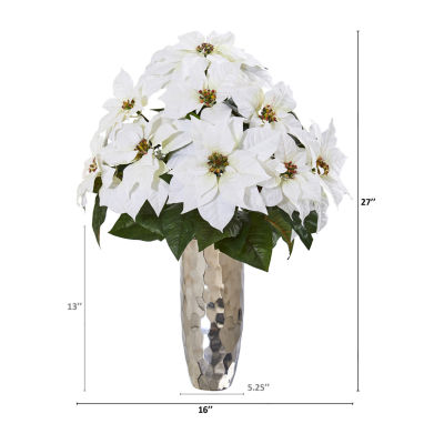 Nearly Natural Poinst Cylinder Vase Artificial Flowers