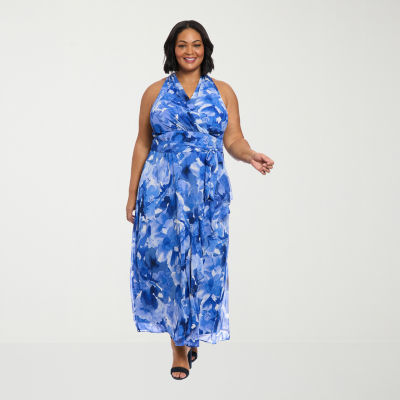 London Times Womens Sleeveless Floral Maxi Dress Plus