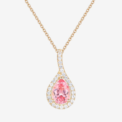Womens Lab Created Pink Sapphire 14K Gold Over Silver Pear 18 Inch Pendant Necklace