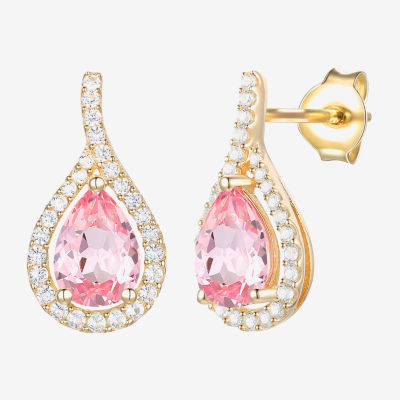 Womens Lab Created Pink Sapphire 14K Gold Over Silver Pear Drop Earrings