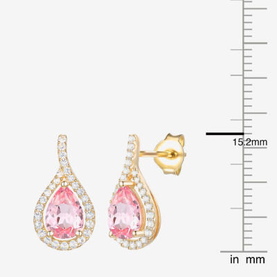 Womens Lab Created Pink Sapphire 14K Gold Over Silver Pear Drop Earrings