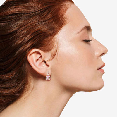 Womens Lab Created Pink Sapphire 14K Gold Over Silver Pear Drop Earrings