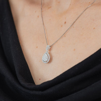 Diamond Blossom (H-I / I1) Womens 1 CT. T.W. Lab Grown White Diamond 10K White Gold Pear 18 Inch Pendant Necklace
