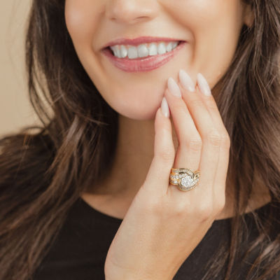 Diamond Blossom (H-I / I1) Womens 2 CT. T.W. Lab Grown White Diamond 10K Gold Side Stone Cocktail Ring