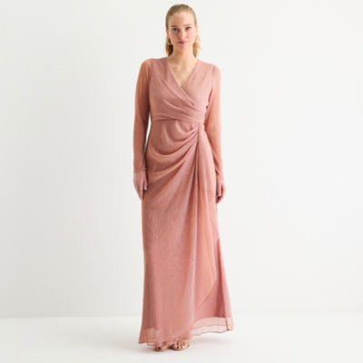 Brianna Milay Womens Long Sleeve Evening Gown, Color: Rose Gold