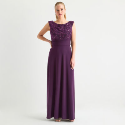 Brianna Milay Womens Applique Embroidered Sleeveless Evening Gown