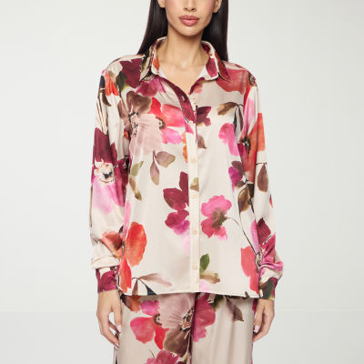 Premier Amour Floral Womens Long Sleeve Satin Blouse