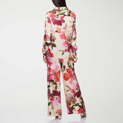 Premier Amour Floral Womens Long Sleeve Satin Blouse