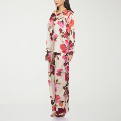 Premier Amour Floral Womens Long Sleeve Satin Blouse