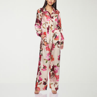 Premier Amour Floral Womens Long Sleeve Satin Blouse