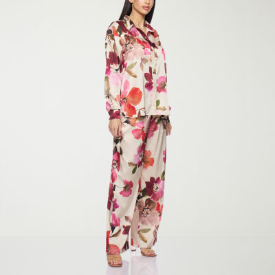 Premier Amour Floral Womens Long Sleeve Satin Blouse