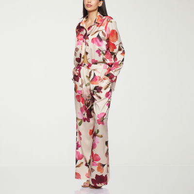 Premier Amour Floral Womens Long Sleeve Satin Blouse