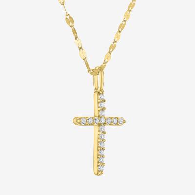Cross (G-H / Si2 I1) Womens 1/6 CT. T.W. Lab Grown White Diamond 10K Gold Cross 16 Inch Pendant Necklace