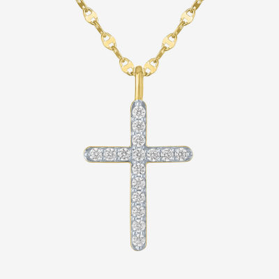 Cross (G-H / Si2 I1) Womens 1/3 CT. T.W. Lab Grown White Diamond 10K Gold Cross 16 Inch Pendant Necklace