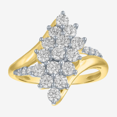 (G-H/Si2-I1) Womens 1 CT. T.W. Lab Grown White Diamond 10K Gold Marquise Cluster Cocktail Ring