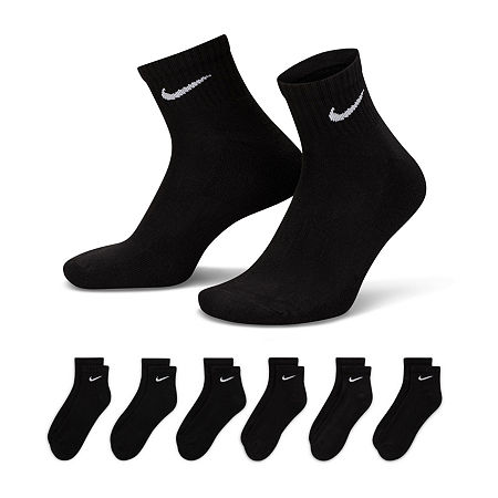 Nike Everyday Cushioned 6 Pair Quarter Ankle Socks Unisex Adult, Medium, Black