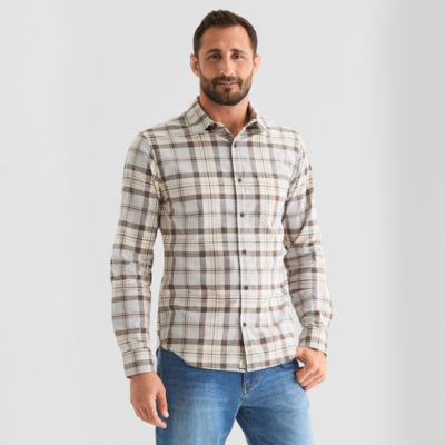 mutual weave Mens Long Sleeve Plaid Poplin Button-Down Shirt