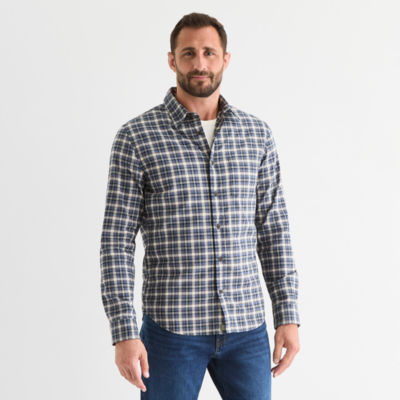 mutual weave Mens Long Sleeve Plaid Poplin Button-Down Shirt