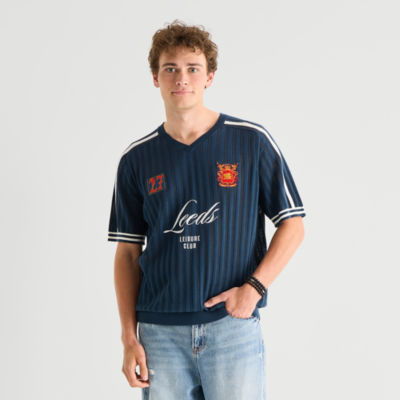 Arizona Mens V Neck Short Sleeve Pullover Sweater, Color: Navy