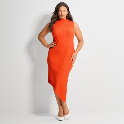 Ashley Graham Womens Plus Sleeveless High-Low Sweater Dress, Color: Spicy  Orange - JCPenney
