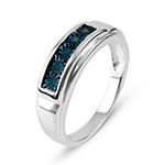Mens Color-Enhanced Blue Diamond Accent Sterling Silver Ring