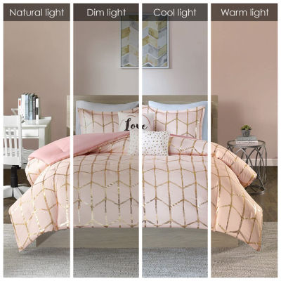 Intelligent Design Khloe Metallic Printed Duvet Cover Set with decorative pillows