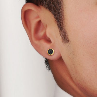 Diamond Accent Natural Black Diamond 18K Gold Over Silver 7.3mm Stud Earrings