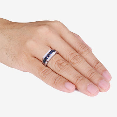 Mens Lab Created Blue Sapphire Sterling Silver Fashion Ring