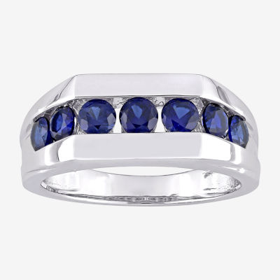 Mens Lab Created Blue Sapphire Sterling Silver Fashion Ring