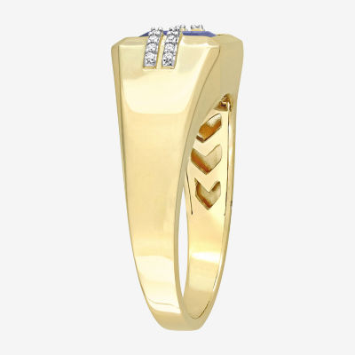 Mens Diamond Accent Lab Created Blue Sapphire 10K Gold Fashion Ring