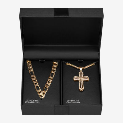 Mens Cubic Zirconia Stainless Steel Cross 2-pc. Jewelry Set
