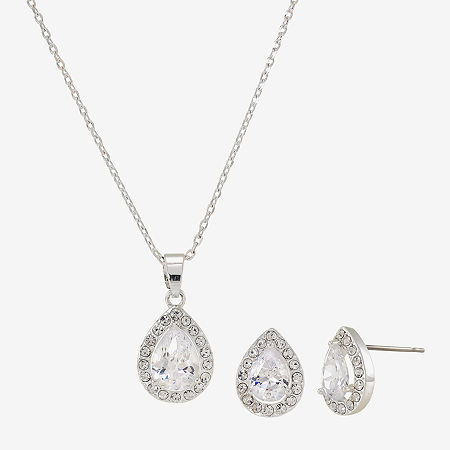 Sparkle Allure Halo Womens Cubic Zirconia Pure Silver Over Brass Pear 2-pc. Jewelry Set, One Size