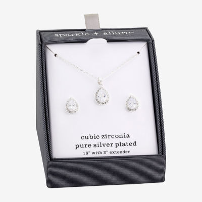 Sparkle Allure Halo 2-pc. Cubic Zirconia Pure Silver Over Brass Pear Jewelry Set