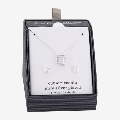 Sparkle Allure Halo 2-pc. Cubic Zirconia Pure Silver Over Brass Square Jewelry Set