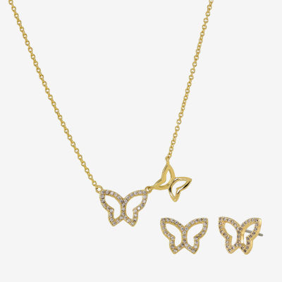 Sparkle Allure Pave 2-pc. Cubic Zirconia 14K Gold Over Brass Butterfly Jewelry Set