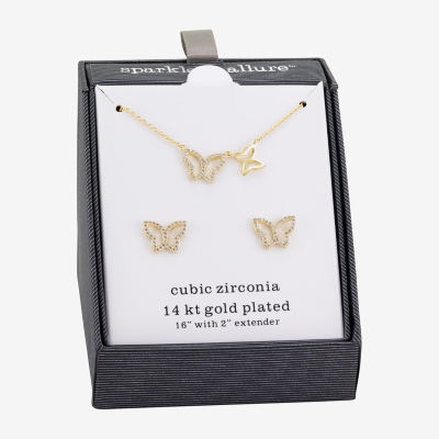 Sparkle Allure Pave 2-pc. Cubic Zirconia 14K Gold Over Brass Butterfly Jewelry Set
