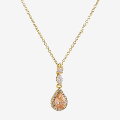 Sparkle Allure Halo Cubic Zirconia 14K Gold Over Brass 16 Inch Link Pear Pendant Necklace