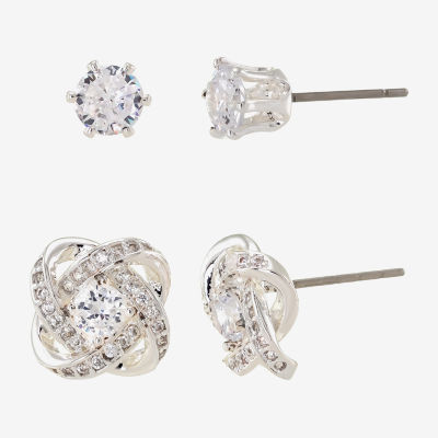 Sparkle Allure 2 Pair Cubic Zirconia Round Earring Set