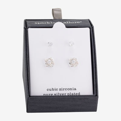 Sparkle Allure 2 Pair Cubic Zirconia Round Earring Set