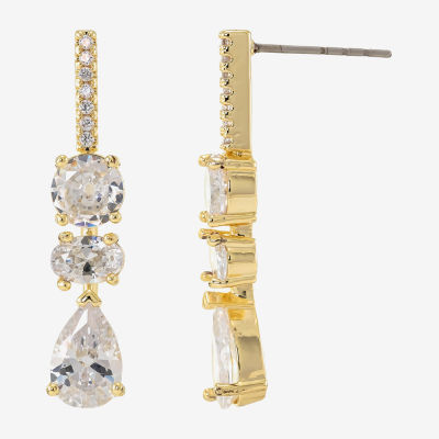 Sparkle Allure Cubic Zirconia 14K Gold Over Brass Drop Earrings