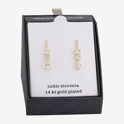 Sparkle Allure Cubic Zirconia 14K Gold Over Brass Drop Earrings