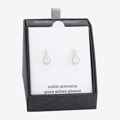 Sparkle Allure Cubic Zirconia Pure Silver Over Brass Oval Drop Earrings