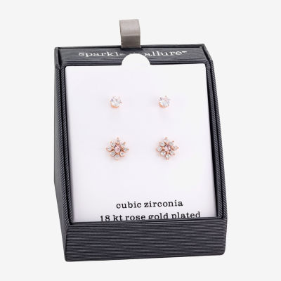 Sparkle Allure 2 Pair Cubic Zirconia Flower Earring Set