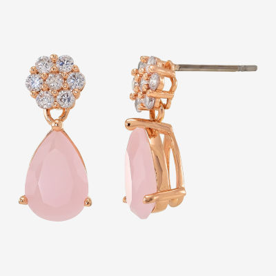 Sparkle Allure Cubic Zirconia 18K Rose Gold Over Brass Flower Drop Earrings