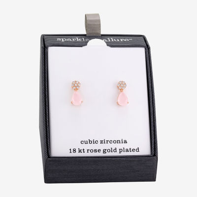 Sparkle Allure Cubic Zirconia 18K Rose Gold Over Brass Flower Drop Earrings